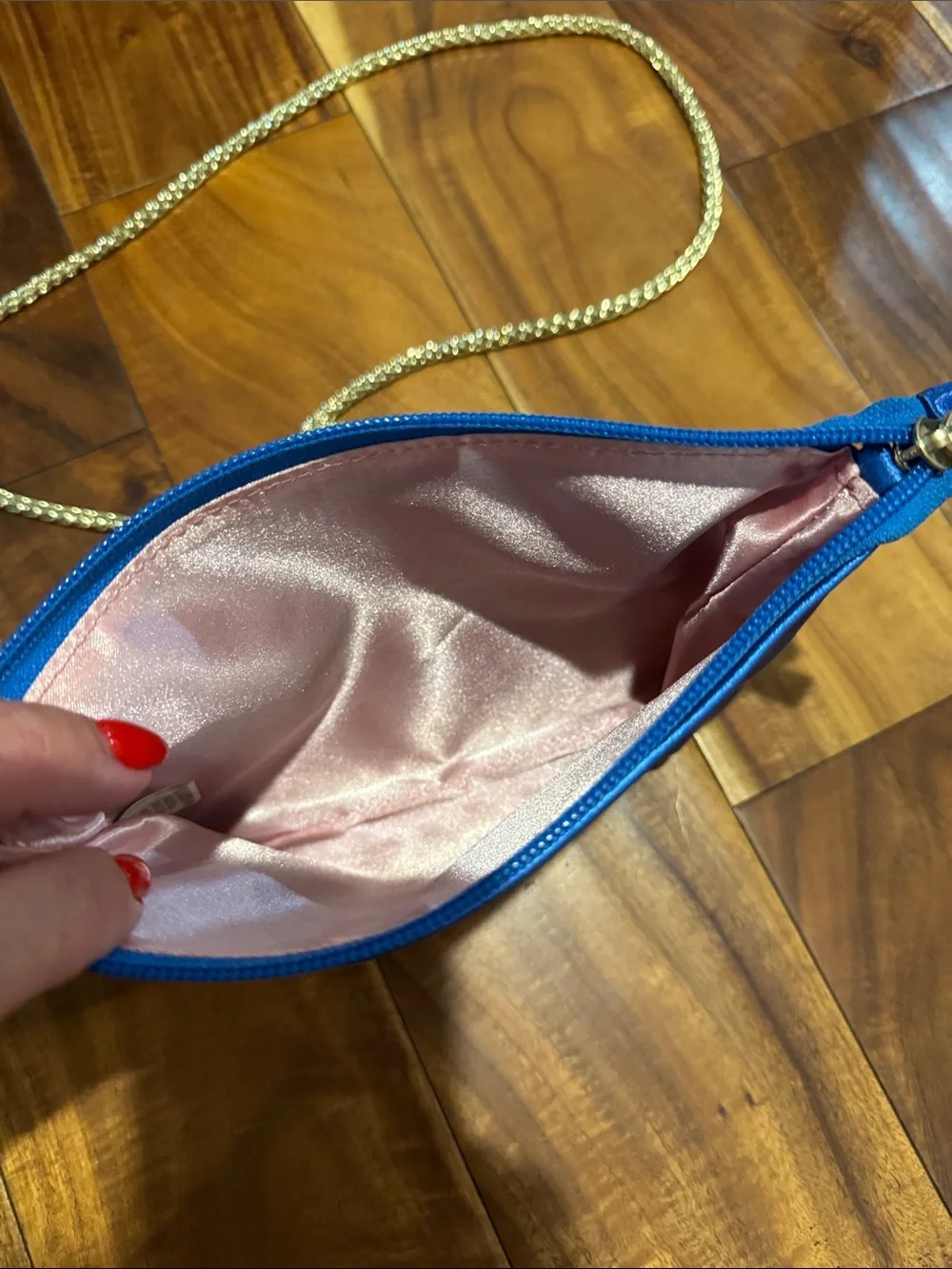 TOSCA BLU Metallic Blue Crossbody with Gold Chain Strap